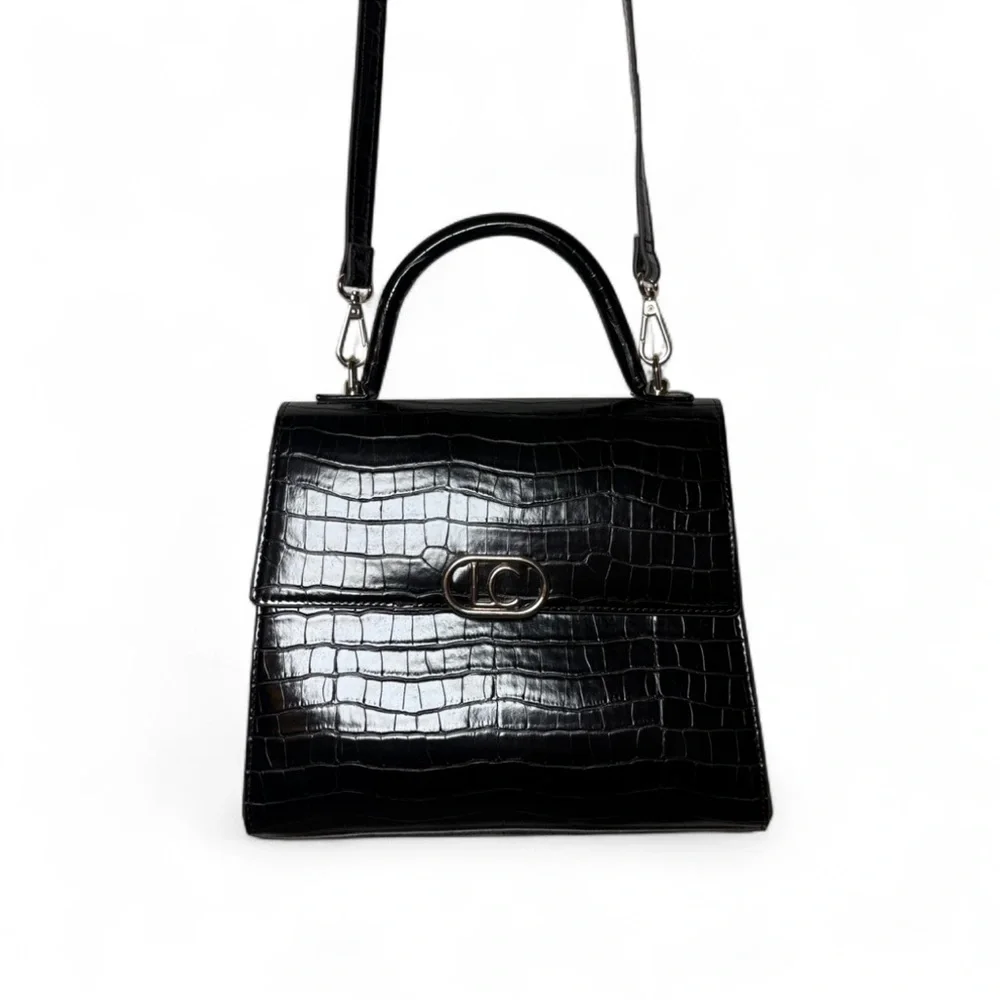 Liz Claiborne Black Croc Embossed Medium Purse w/ Gold Hardware
